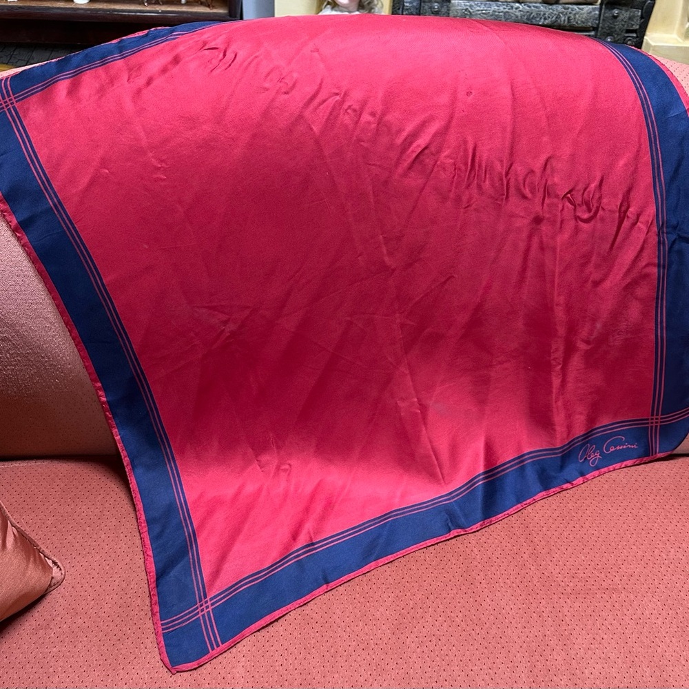 Vintage and Oleg Cassini Red and Blue Silk Scarf